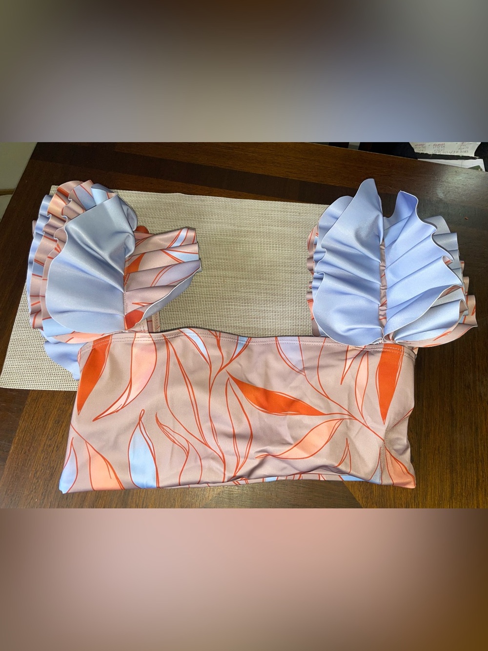 Praia by Dayanara Duran Bikini Top XL Ruffle Off Shoulder Tropical Swim Top